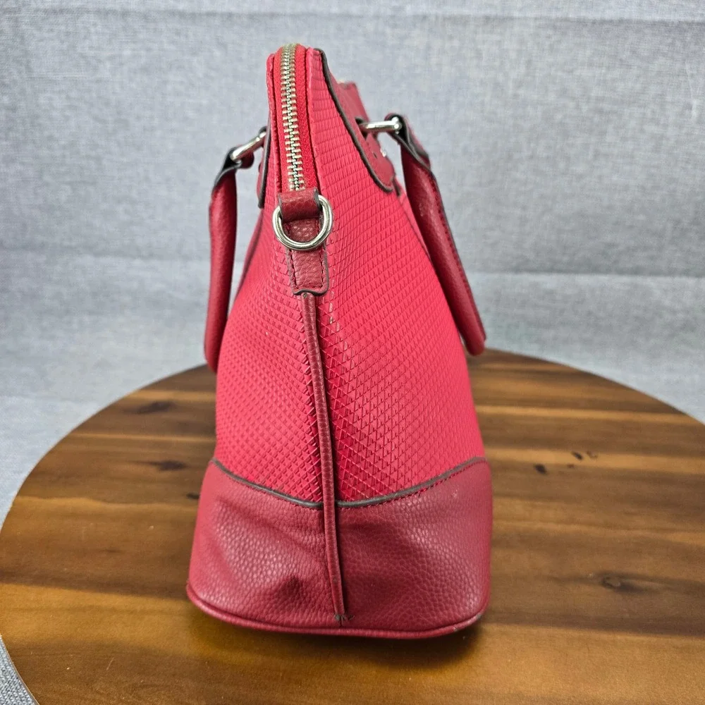 Liz Claiborne Red Satchel Handbag Geometric Embossed Faux Leather Top Handle Bag